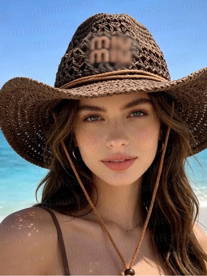 Boutique Made Women's Brown Straw Cowboy Hat / Sun Hat With Chin Cord